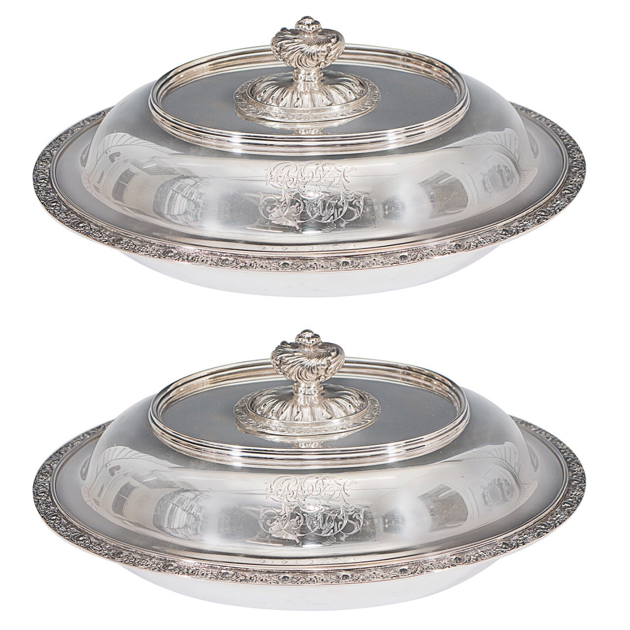 Pair of Tiffany & Co. Makers Sterling Silver Covered Vegetable Dishes For Sale