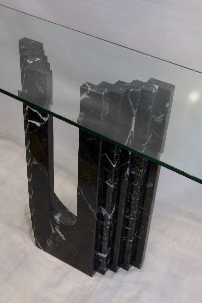 Mid-Century Glass Top Console with Sculptued Marble Base