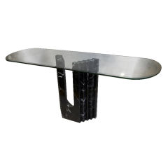 Mid-Century Glass Top Console with Sculptued Marble Base