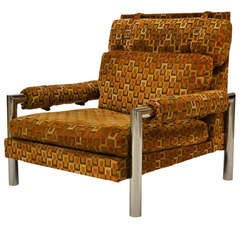 Mid-Century Chrome Armchair with Original Upholstery