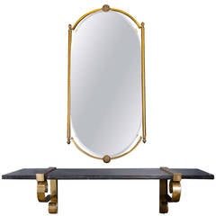 Elegant Hollywood Regency Wall Mirror with Marble Console Shelf