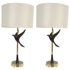 Midcentury Pair of Bird Motif Table Lamps