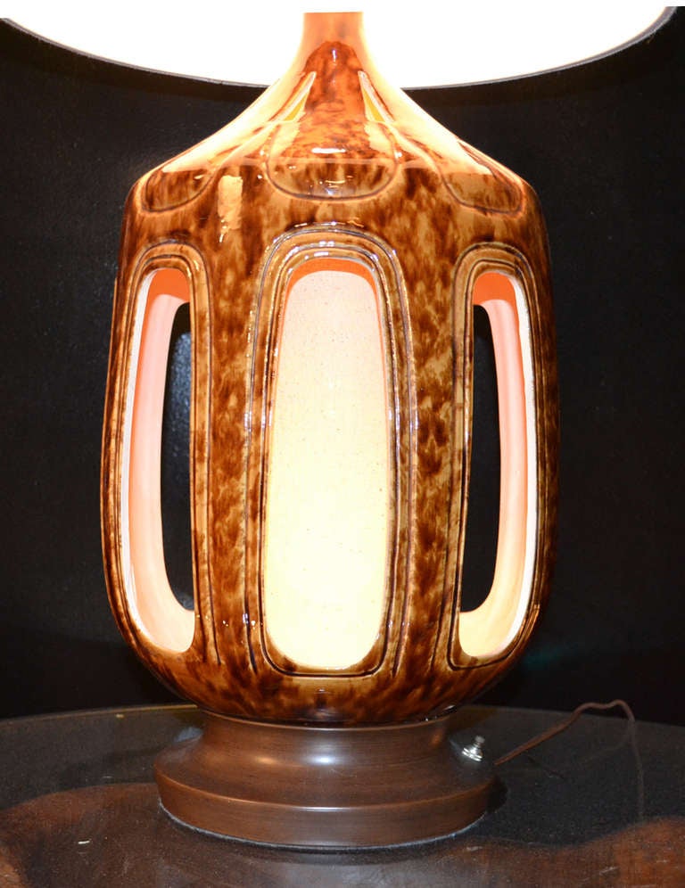 American Pair of Mid Century Lamps with Faux Tortoise Glaze