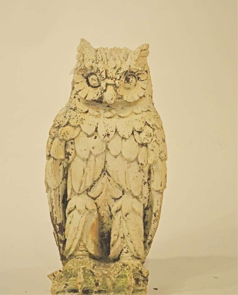 American Vintage Weathered Cast Stone Sculpture of an Owl