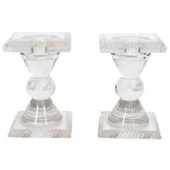 Vintage Pair of Lalique Frosted Glass Candlesticks