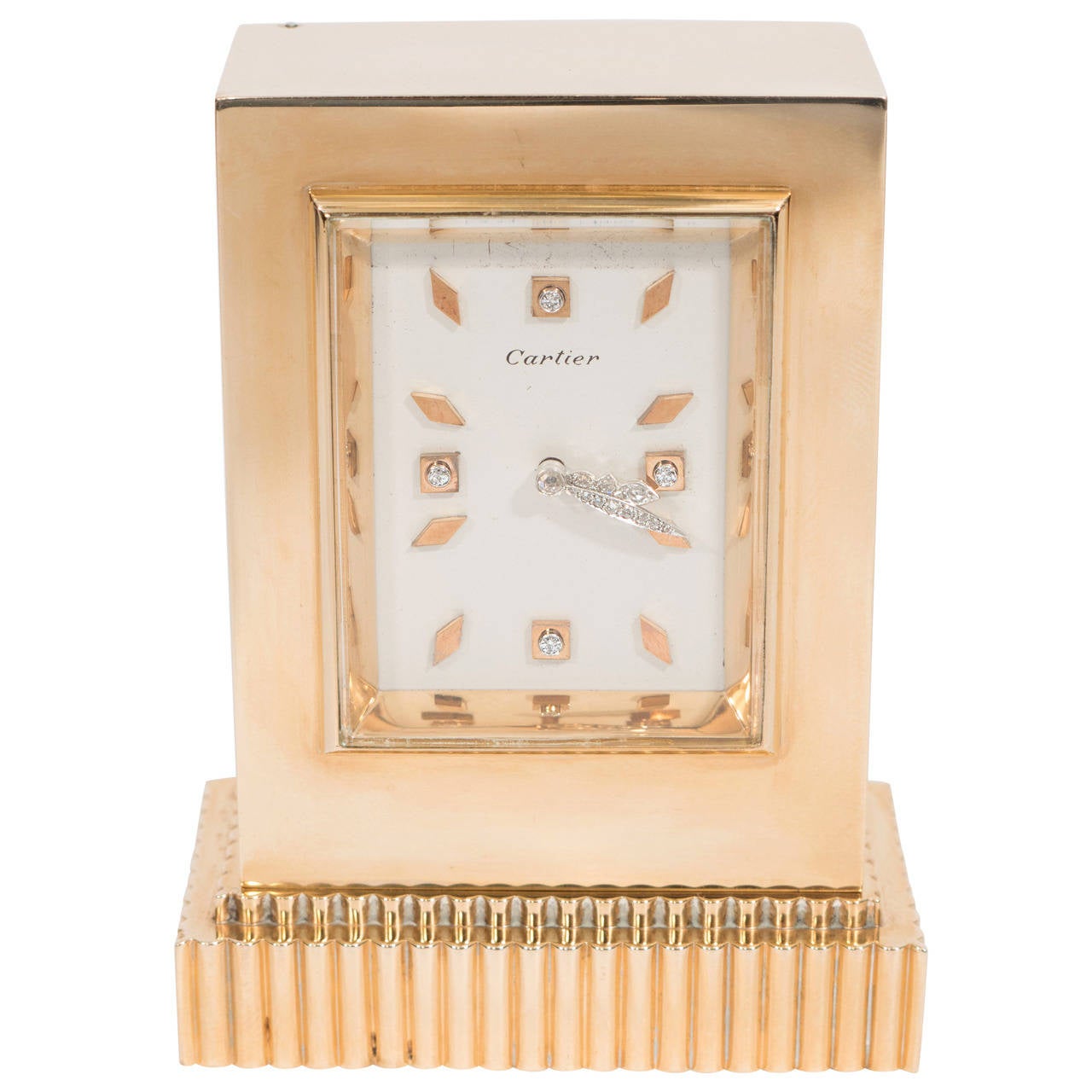 Art Deco Gold and Diamond Cartier Desk Clock For Sale at 1stdibs