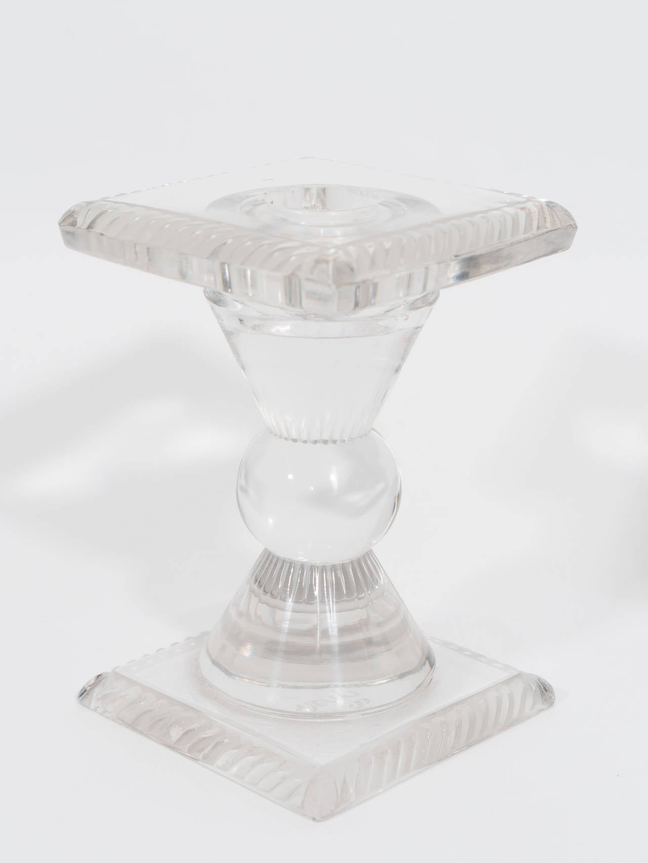 French Vintage Pair of Lalique Frosted Glass Candlesticks