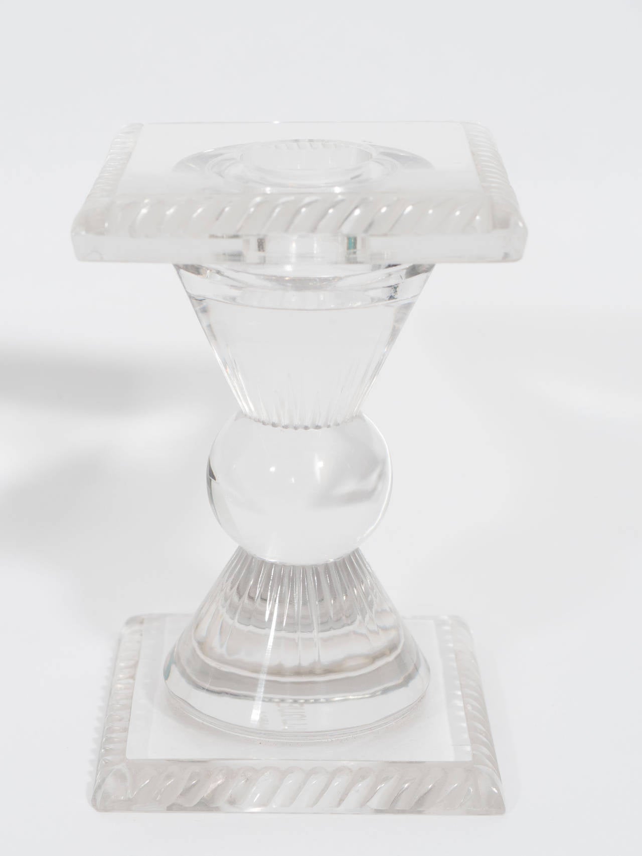 Vintage Pair of Lalique Frosted Glass Candlesticks In Good Condition In Astoria, NY