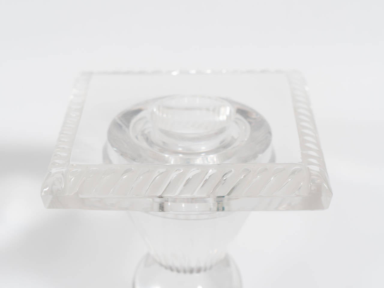 20th Century Vintage Pair of Lalique Frosted Glass Candlesticks