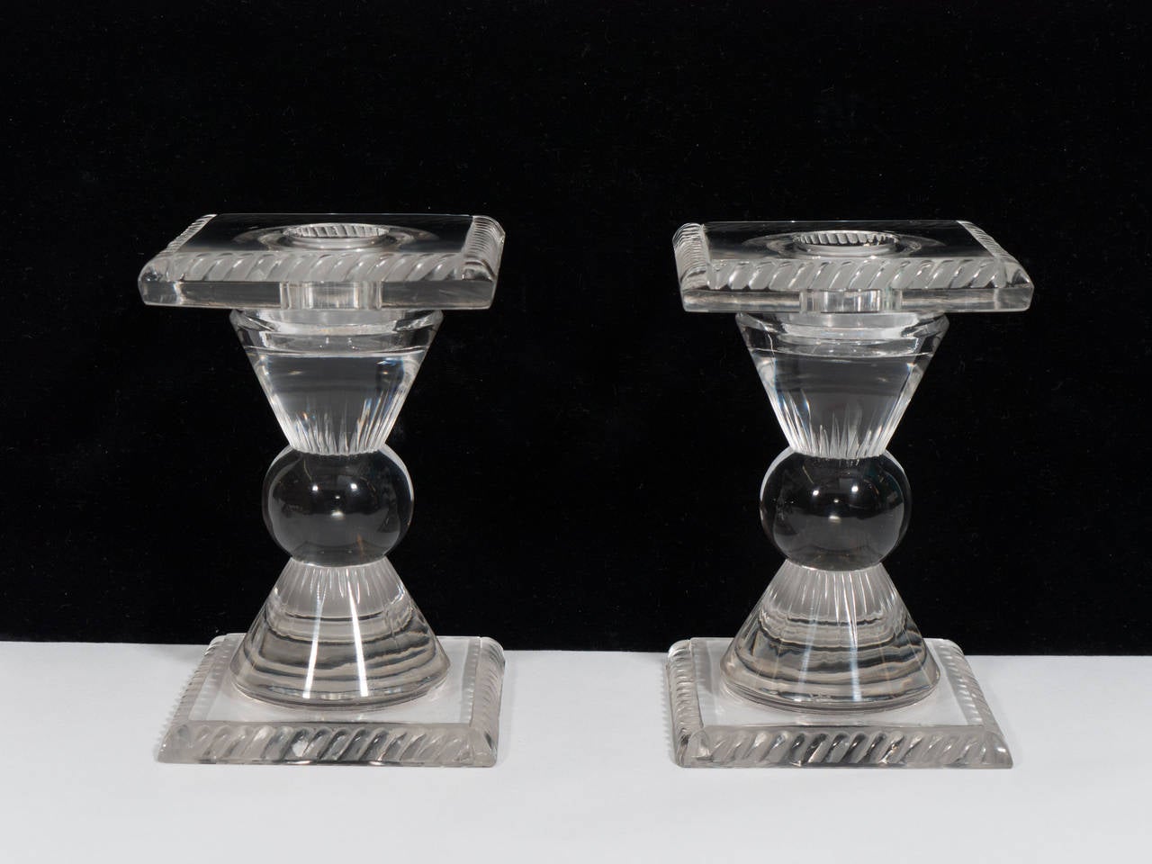 Vintage Pair of Lalique Frosted Glass Candlesticks 3
