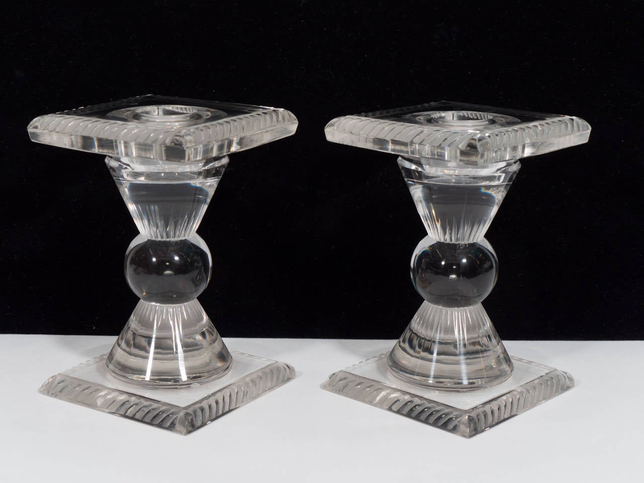 Vintage Pair of Lalique Frosted Glass Candlesticks 4