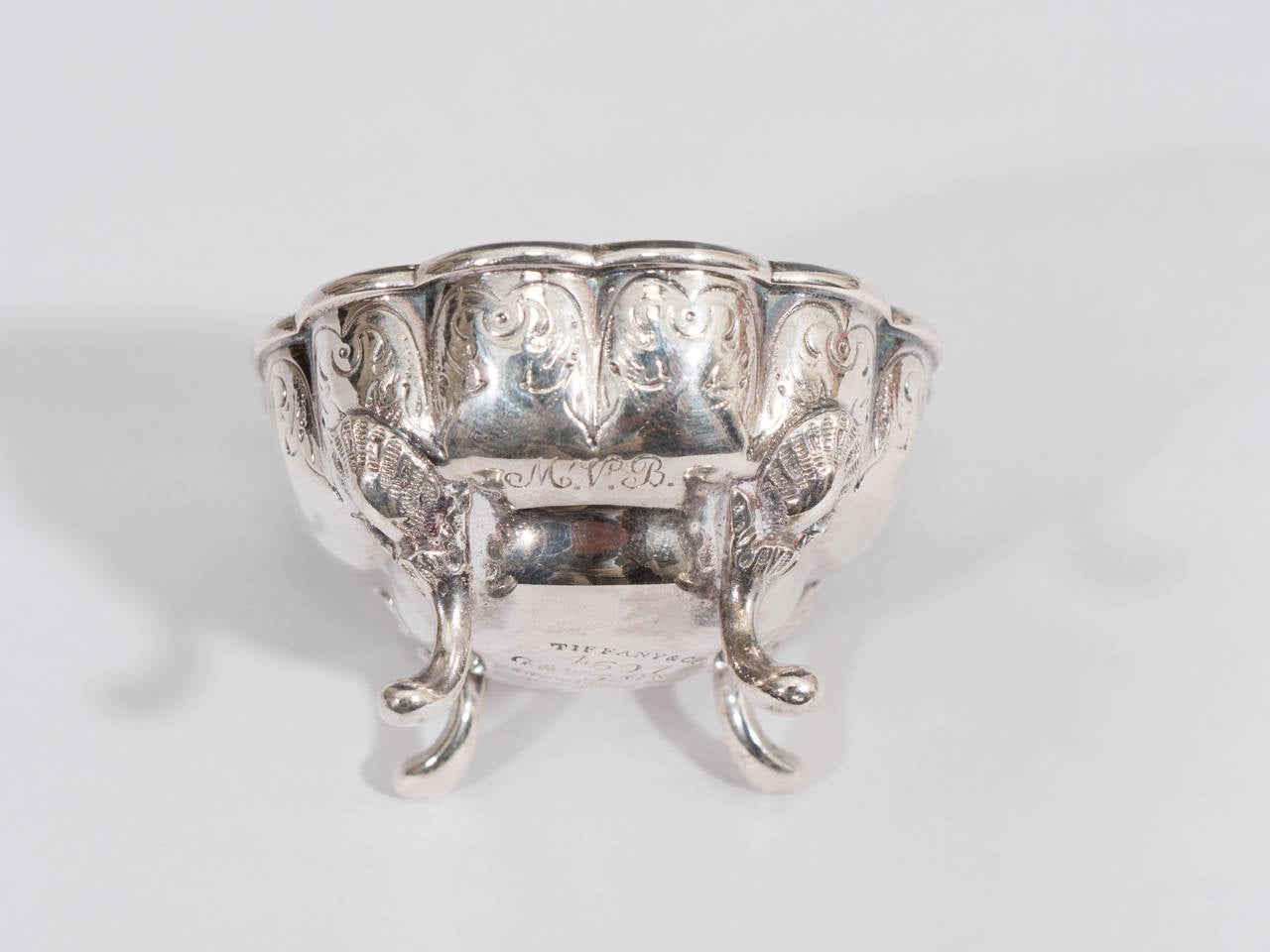 A 19th century pair of footed Tiffany & Co. sterling silver salts. Marked 550 Broadway, Tiffany & Co.