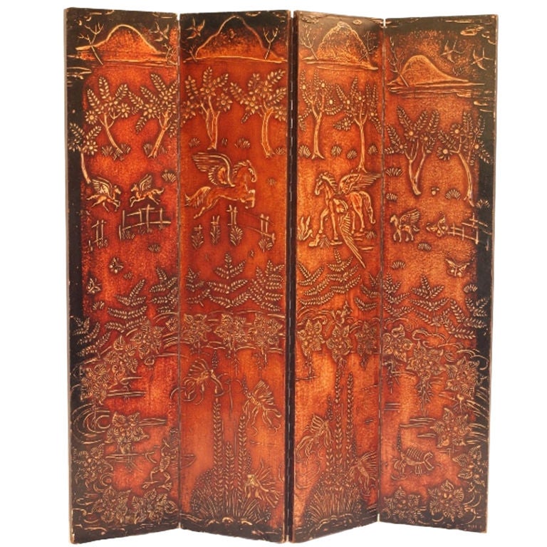  Fantastic French Art Deco Four-Panel Two-Sided Screen Signed C Valdez For Sale