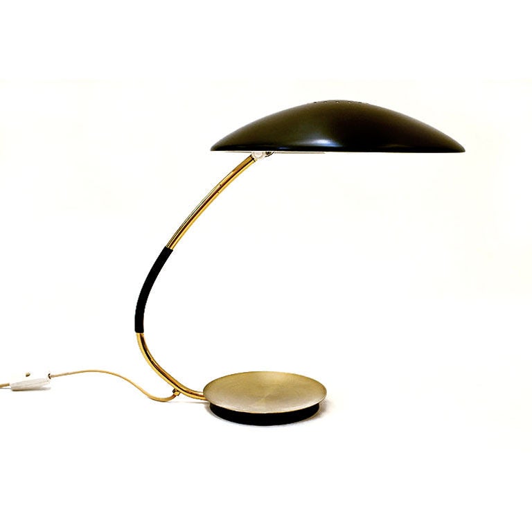 Mid Century Brass and Black Enamel Saucer Lamp by Christian Dell