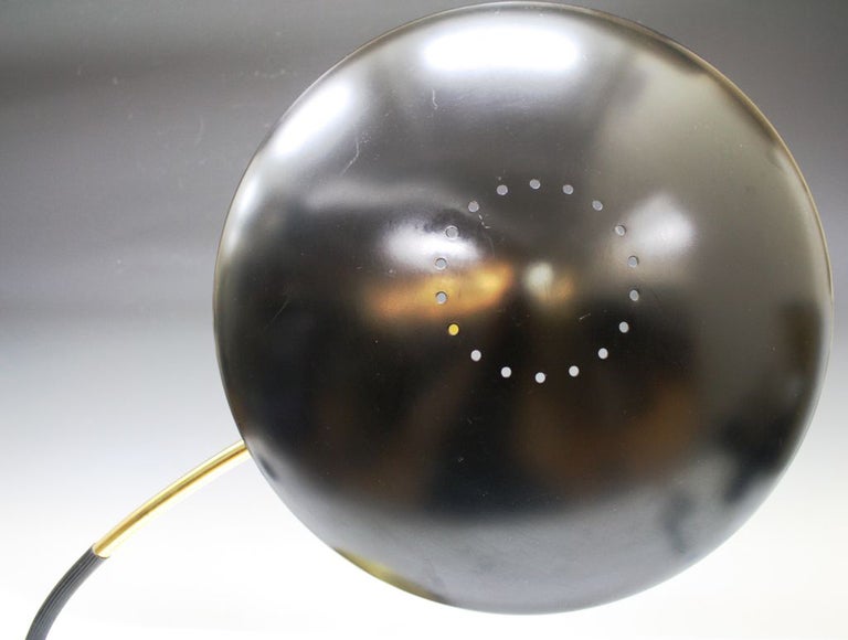 20th Century Mid Century Brass and Black Enamel Saucer Lamp by Christian Dell