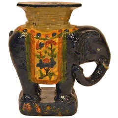 Vintage Ceramic Elephant Garden Stool in Midnight Blue