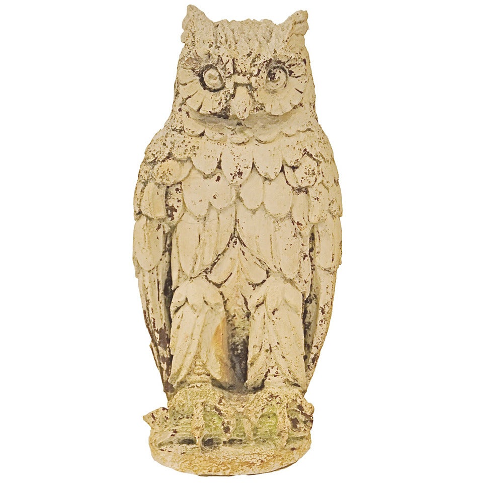 Vintage Weathered Cast Stone Sculpture of an Owl