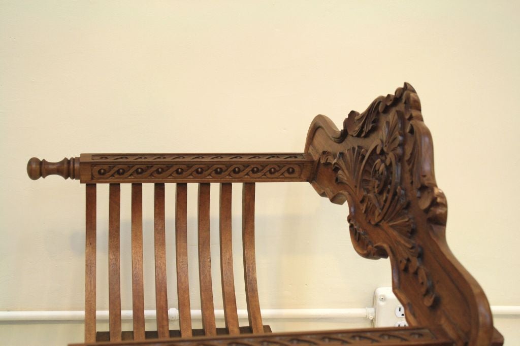 Pair Ornate Handcarved Teak Curule Chairs 3