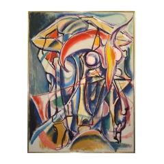 David Atkins Mid Century Abstract Oil Painting on Canvas