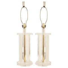 Pair Modern Lucite Table Lamps with Lucite Finials