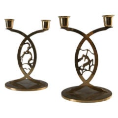 Pair Paul Niles Astrological Two-Light Candleholders, 1930s