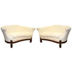 Pair Rare Art Deco Love Seats with Channel Backs