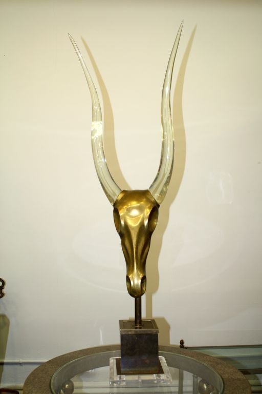 Mid Century Bronze Antelope Head  w/ Lucite Horns signed Claude