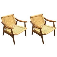 Pair Mid Century Danish Modern Hans Wegner Style Arm Chairs
