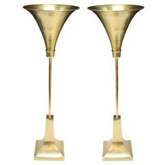 Pair of Mid Century Trumpet Form Brass Up-light Lamps by Sarreid