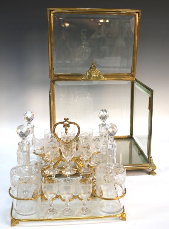 Antique 19th Century French Gilt Bronze, Brass & Glass Tantalus 2
