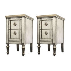 Pair of Art Deco Mirrored Nightstands with Two Drawers