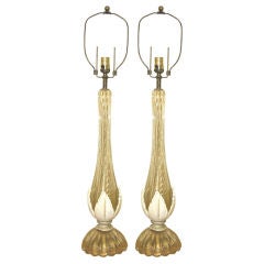 Pair of Mid Century Seguso Table Lamps with Leaf Form Bases