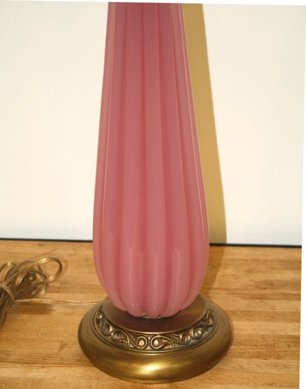 Pair Pink Ribbed Murano Table Lamps from Tilden Thurber Co