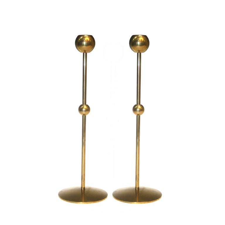 Mid Century Style Lotta Horn Candlesticks by Rejmyre Brass Mill