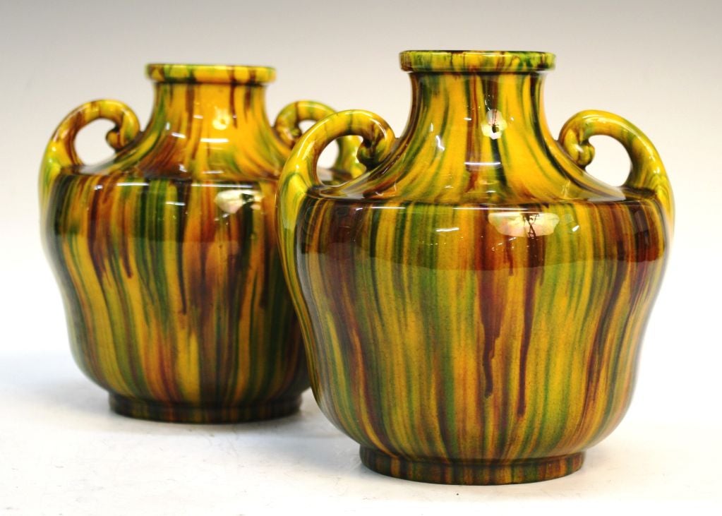 Pair of Japanese Awaji Ceramic Vases Circa 1930's 4