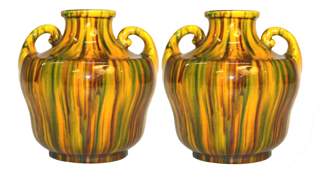 Pair of Japanese Awaji Ceramic Vases Circa 1930's 7
