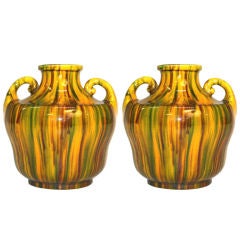Pair of Japanese Awaji Ceramic Vases Circa 1930's