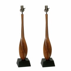 Pair of Mid Century Danish Modern Sculptural Walnut Table Lamps 3