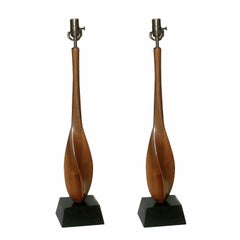 Pair of Mid Century Danish Modern Sculptural Walnut Table Lamps