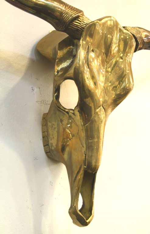 American Mid Century Brass Memento Mori Longhorn Skull Sculpture