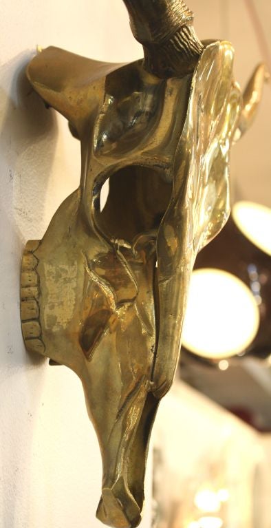 Mid Century Brass Memento Mori Longhorn Skull Sculpture In Good Condition In New York, NY