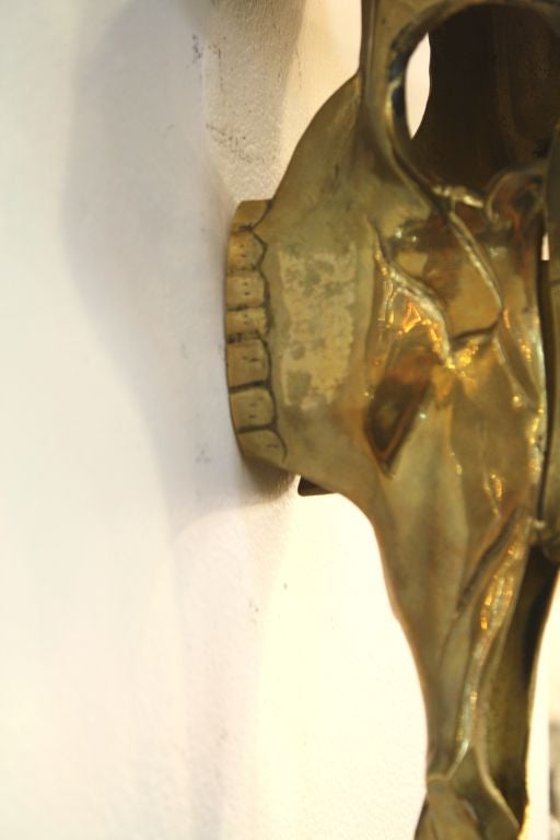 20th Century Mid Century Brass Memento Mori Longhorn Skull Sculpture