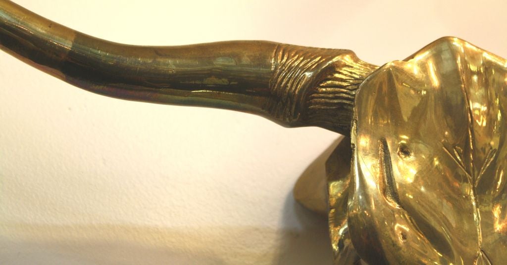 Mid Century Brass Memento Mori Longhorn Skull Sculpture 2