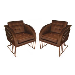 Vintage Midcentury Pair of Chrome & Velvet Milo Baughman Club Chairs