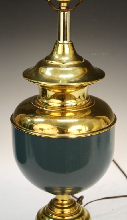 20th Century Pair of Mid Century Brass and Enamel Federal Style Lamps
