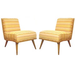 Pair of Striped Mid Century Slipper / Side Chairs