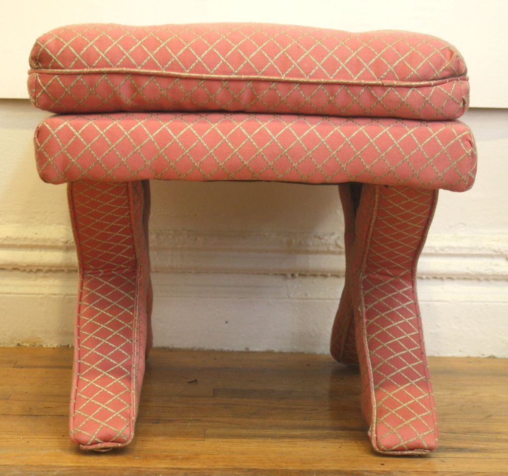 Pair of Mid Century X-Base Stools / Benches w/ Buttoned Cushions
