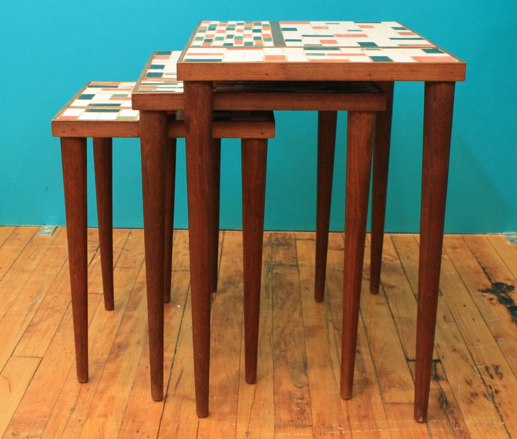 20th Century Set of Three Danish Modern Mid Century Tiled Nesting Tables