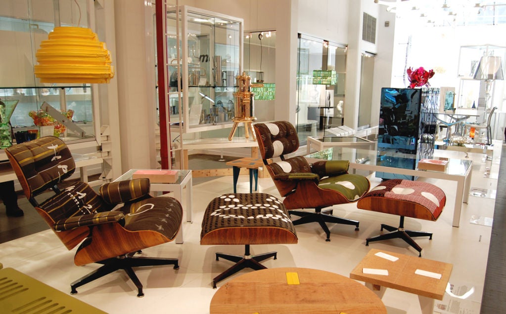 Pair of Vintage Eames Lounge and Ottoman in Jongerius fabric