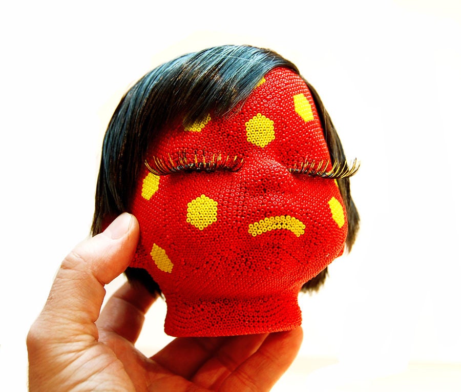 Chaquira Doll's Head Sculpture
